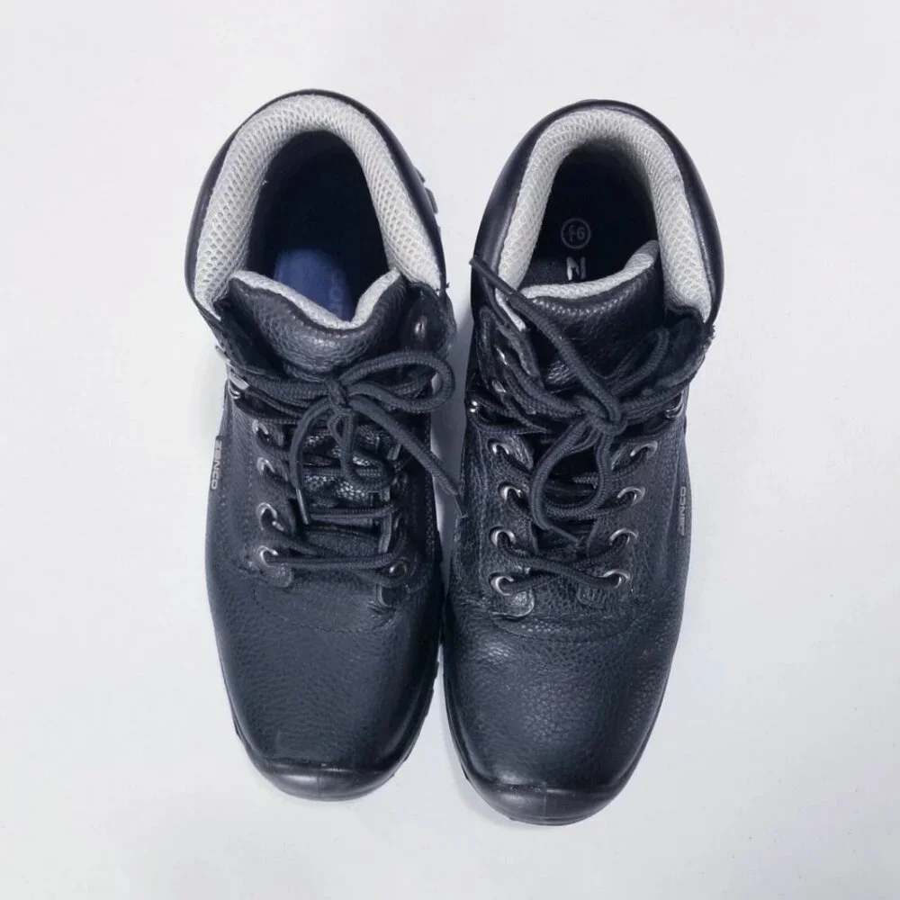 Zanco Black Pebbled Genuine Leather Lace Up Steel Toe Boots Men Size 9.5